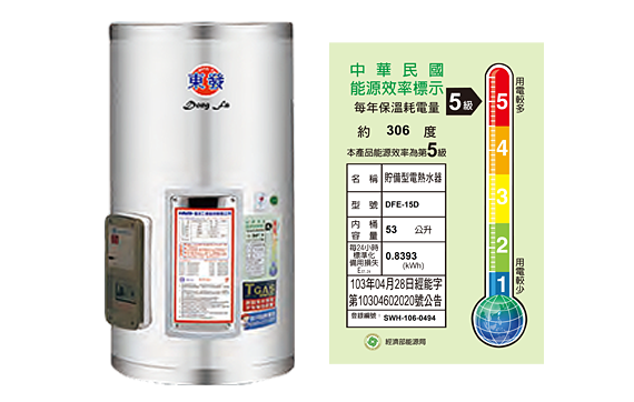 東發15加侖電熱水器(掛式)